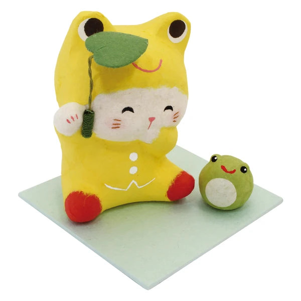 🐱🐸 Summer Baby Lucky Cat Ornament – Handmade Washi Decor ✨