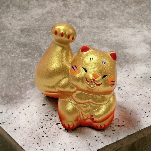 💪Small✨ Golden Macho Cat Ornament: A Unique Charm for Fitness Enthusiasts! 🐱 Right-hand beckoning