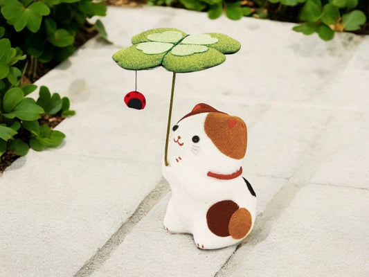 🍀 Lucky Clover Cat Chirimen Ornament: Bring Fortune and Charm to Your Space! 🐱Rurun
