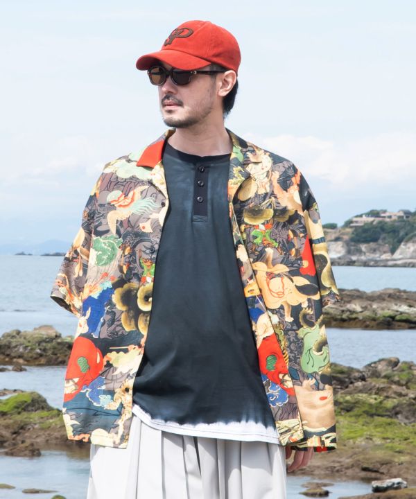 🎨 Wild Harmony – Open-Collar Shirt with Collaged Ukiyo-e Creatures🎨Ghost