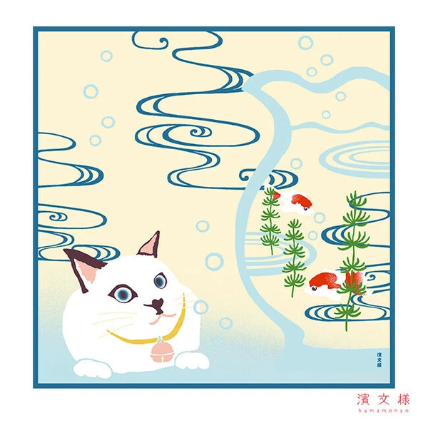 πΈβ¨ Transform Your Space: Exquisite Japanese Furoshiki/Poster πΌοΈ Kofu goldfish bowl and staring cat