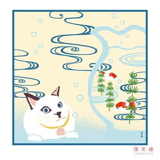 🌸✨ Transform Your Space: Exquisite Japanese Furoshiki/Poster 🖼️ Kofu goldfish bowl and staring cat