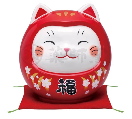 🐱🌟 Daruma Cat Coin Bank – A Touch of Fortune for Your Home! 💴🍒Extra Large size Red