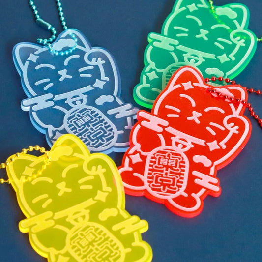 🐱 Neon Lucky Cat Acrylic Keychain – Eye-Catching & Full of Charm! 🔑✨