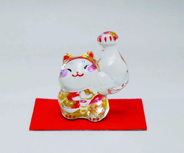 ✨Crystal stiff-armed Macho Maneki Neko, left hand beckoning