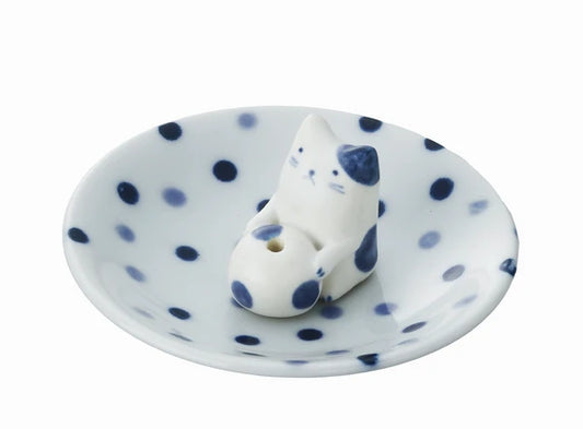 🐱Handmade Polka Dot Cat – Ceramic Incense Holder