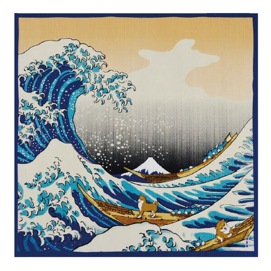🌸✨ Transform Your Space: Exquisite Japanese Furoshiki/Poster 🖼️ Hokusai, Mameshiba and Big Waves