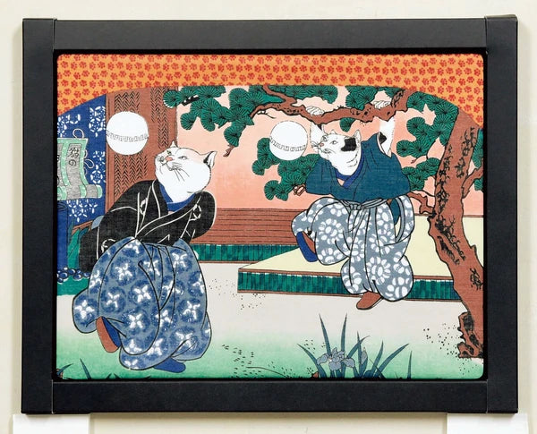 Poster✨Whimsical Elegance: The 'Cat's Bent Fan' Art Handkerchief🐱🎐