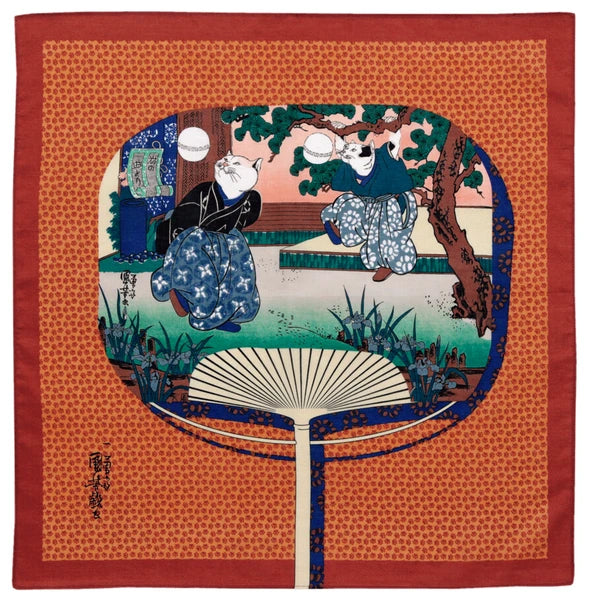 Poster✨Whimsical Elegance: The 'Cat's Bent Fan' Art Handkerchief🐱🎐