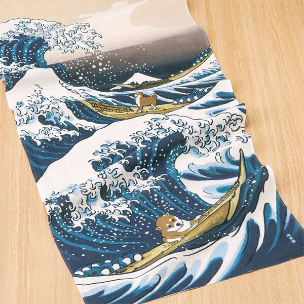 🏠 Essential 'Tenugui' for Every Home! ✨ Hokusai, Mameshiba and Big Wave, Blue