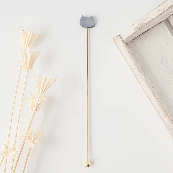 🐱✨ Gold Cat Charm Stirrer – Made in Japan