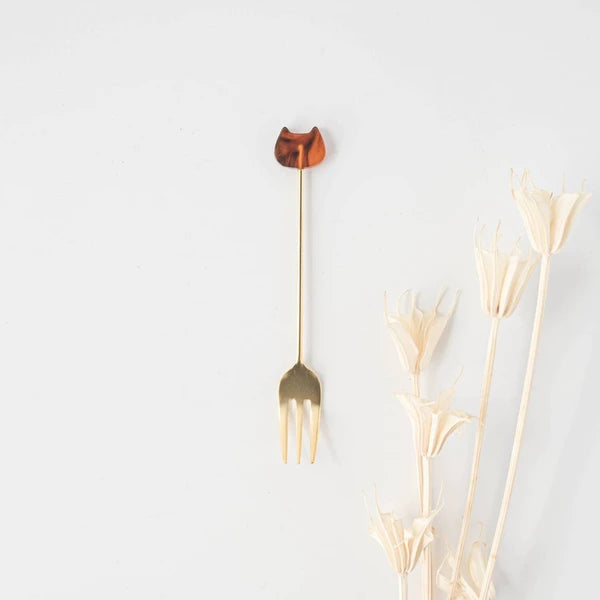 🐱FORK✨ Gold Cat Charm Cutlery – Made in Japan