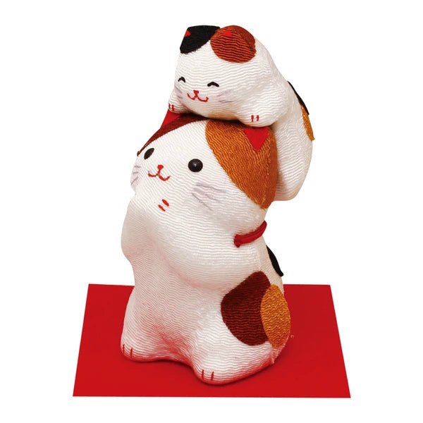 🐱 Lucky Chirimen Cat Ornament with Kitten ✨