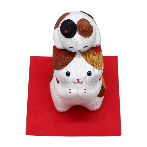 🐱 Lucky Chirimen Cat Ornament with Kitten ✨