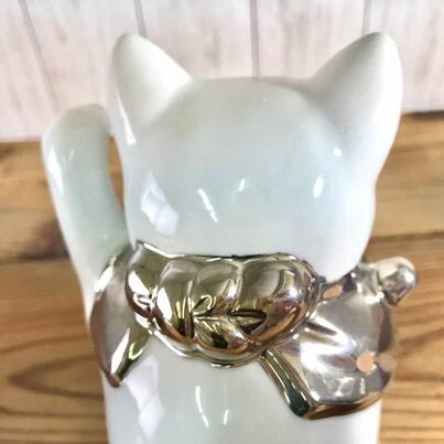 🐱💫 Lucky Seto Ware Maneki Neko 💫🐱Edo cat 4" platinum left Paw Raised 13cm