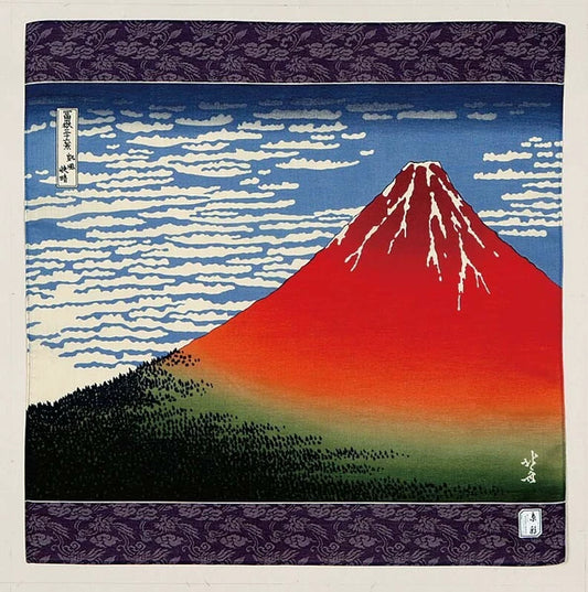 Hokusai's Red Fuji 🗻🌸: The Kyoto Splendor Handkerchief ✨