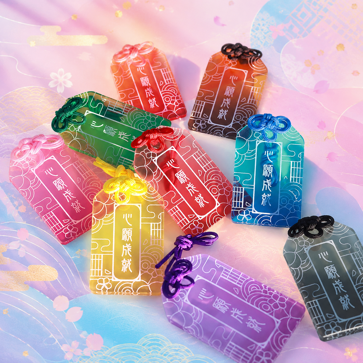 🧧 Neon Omamori Acrylic Charm with Cord – For Your Brightest Wishes ✨🌈