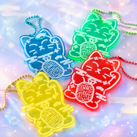 🐱 Neon Lucky Cat Acrylic Keychain – Eye-Catching &amp; Full of Charm! 🔑✨