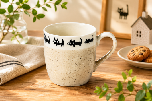 Beige😺 Paws & Relax: Playful Black Cat Artisan Mug 😺