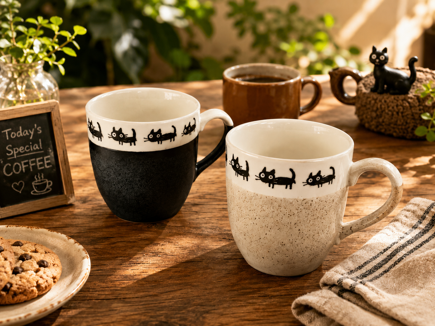Black😺 Paws & Relax: Playful Black Cat Artisan Mug 😺