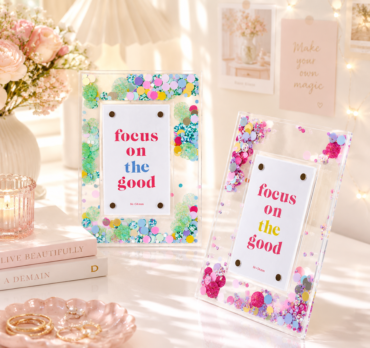📸✨ Glitter Acrylic Photo Frame – Easy Change Back Stand Kawaii