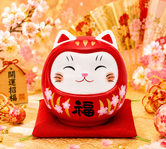 🐱🌟 Daruma Cat Coin Bank – A Touch of Fortune for Your Home! 💴🍒Large size Red