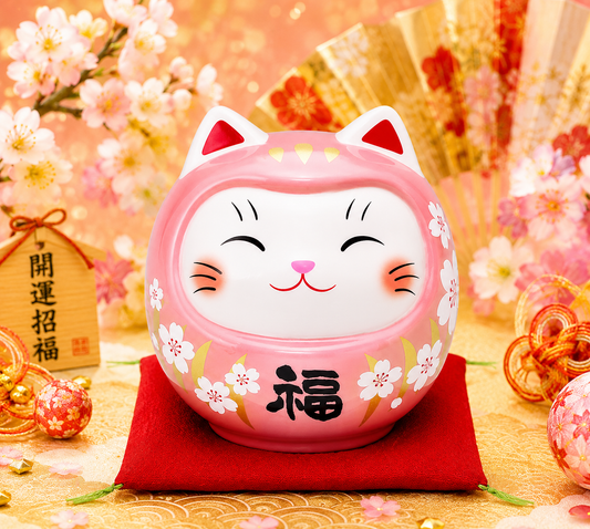 🐱🌟 Daruma Cat Coin Bank – A Touch of Fortune for Your Home! 💴🍒Large size Pink