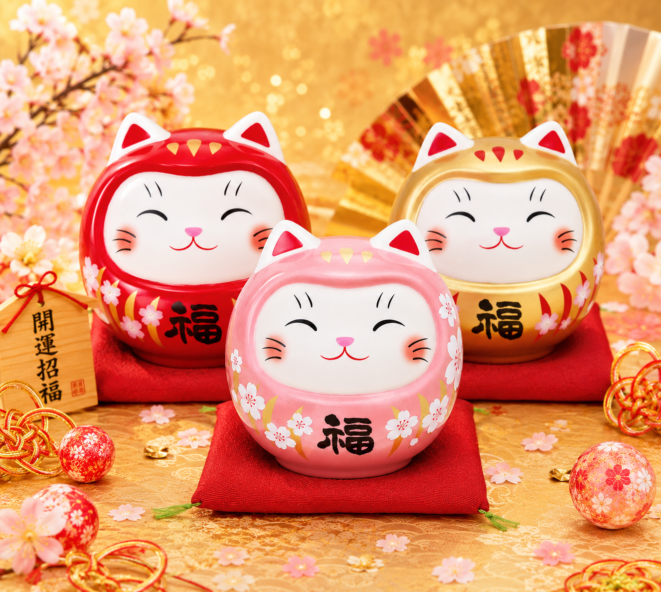 🐱🌟 Daruma Cat Coin Bank – A Touch of Fortune for Your Home! 💴🍒Medium size Pink