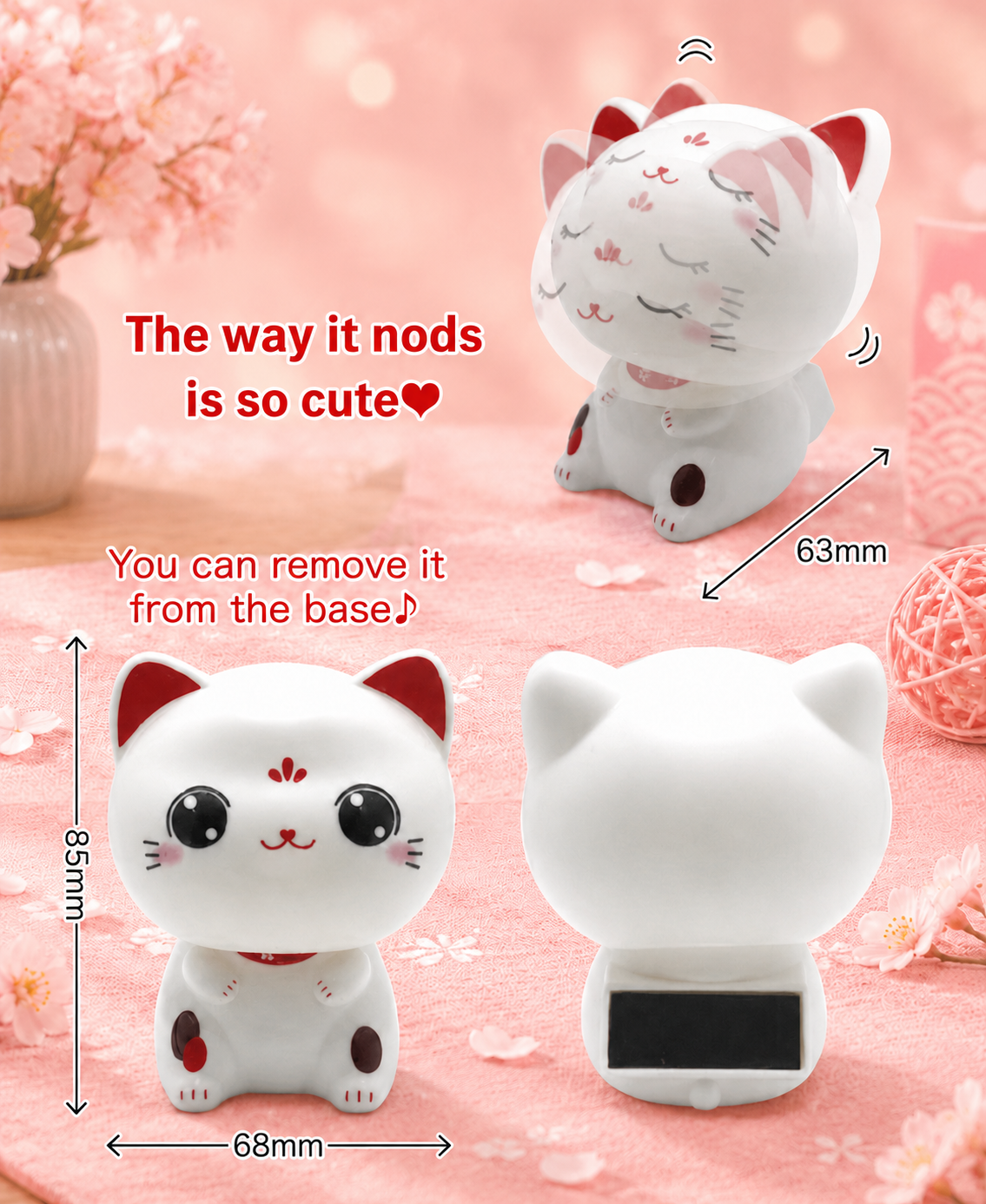🌞Large🐱 Solar-Powered Nodding Cat: A Whimsical Touch of Japanese Charm 🌈✨ (Eyes open)