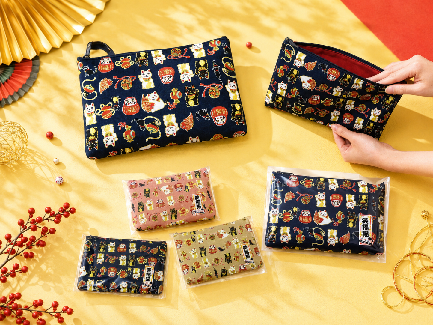 🌸🐱 Lucky Charm Japanese Pattern Pouches 🎁Made in Japan🍀