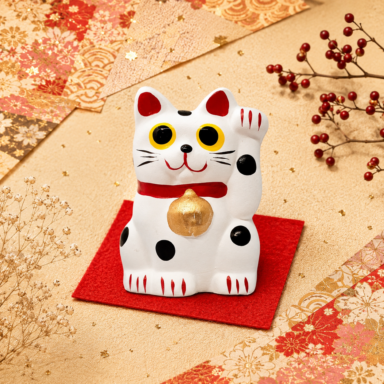 Tiny White Cat🐱 "Handcrafted Happiness: The small Maneki-neko Talisman" 🎨