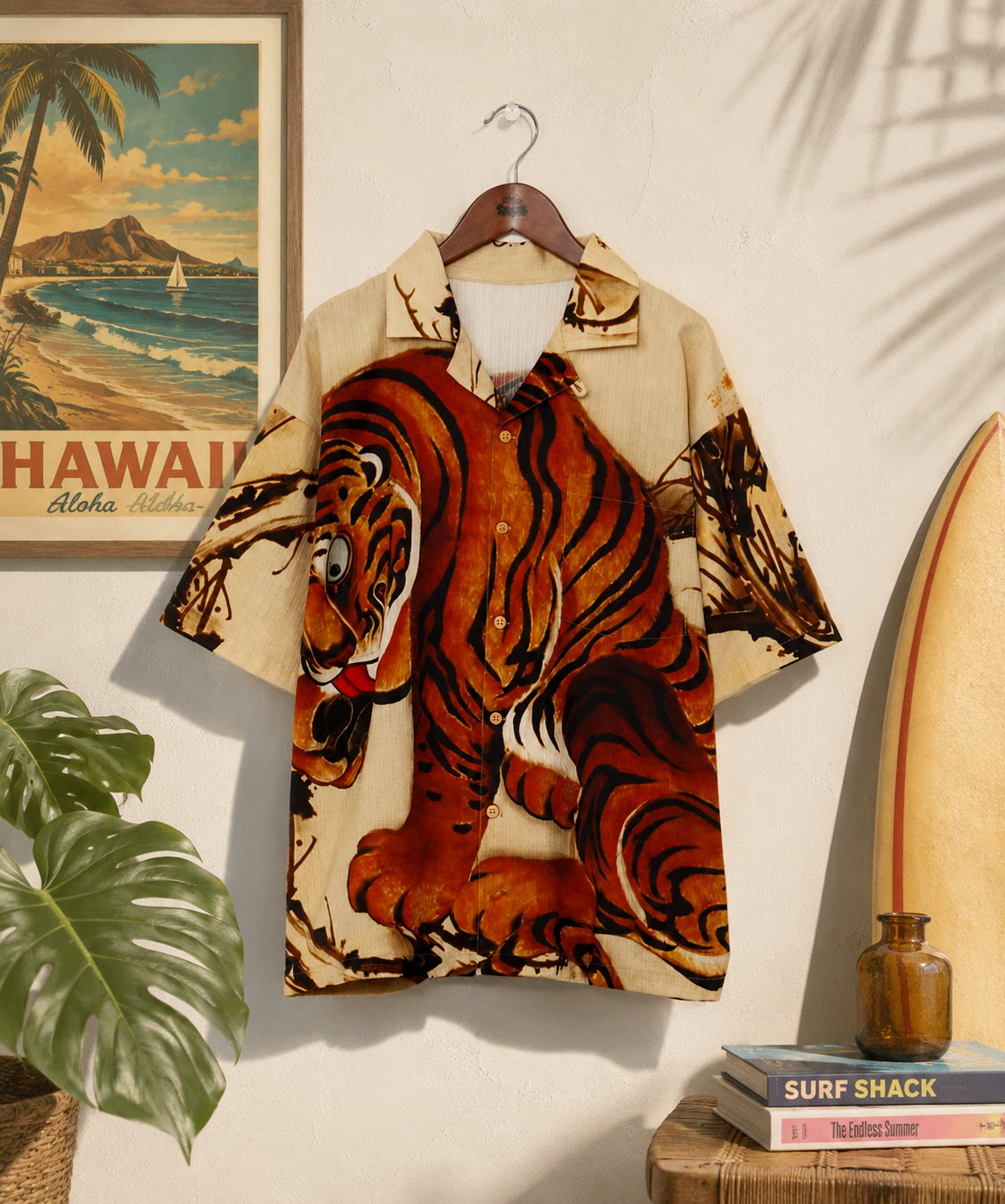 Medium👘Ukiyo-e Inspired Japanese Aloha Shirt🌸Tora Tiger