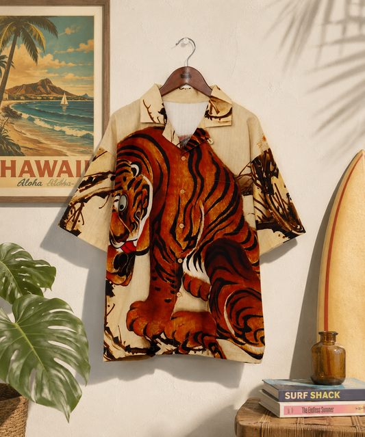 Medium👘Ukiyo-e Inspired Japanese Aloha Shirt🌸Tora Tiger