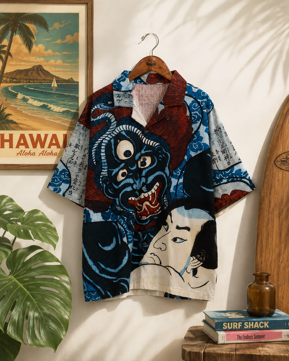 Medium👘Ukiyo-e Inspired Japanese Aloha Shirt🌸DKBL SUMOU