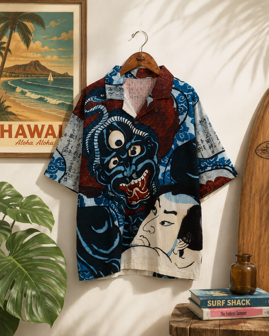 Medium👘Ukiyo-e Inspired Japanese Aloha Shirt🌸DKBL SUMOU