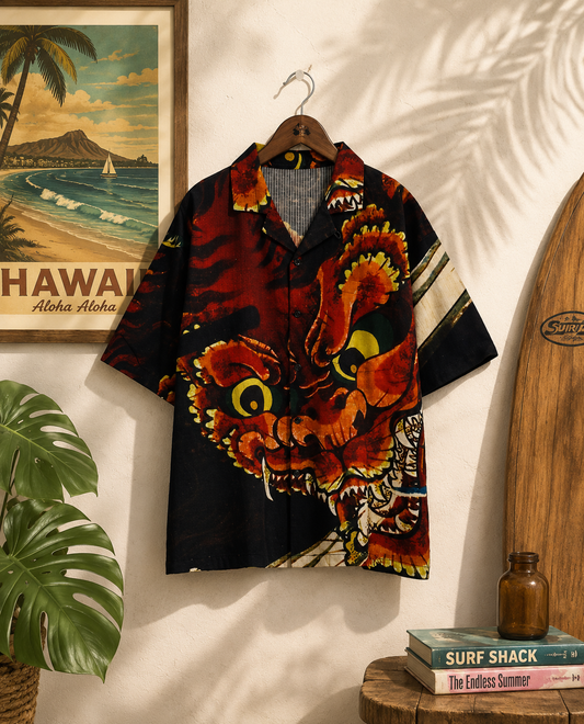 Medium👘Ukiyo-e Inspired Japanese Aloha Shirt🌸 ONI Damon