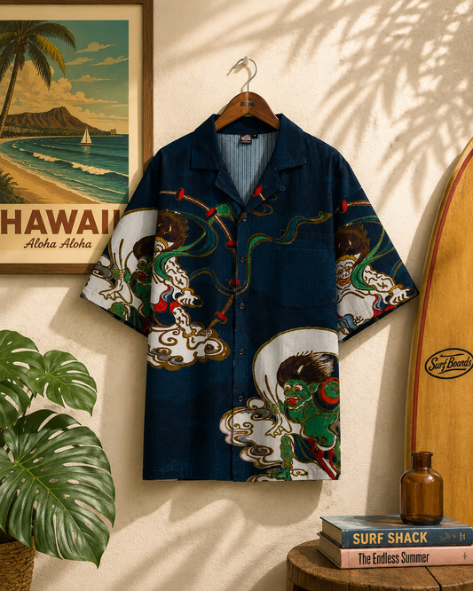 Medium👘Ukiyo-e Inspired Japanese Aloha Shirt🌸Nv Furai