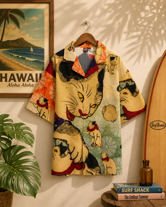 Medium👘Ukiyo-e Inspired Japanese Aloha Shirt🌸BE NEKO