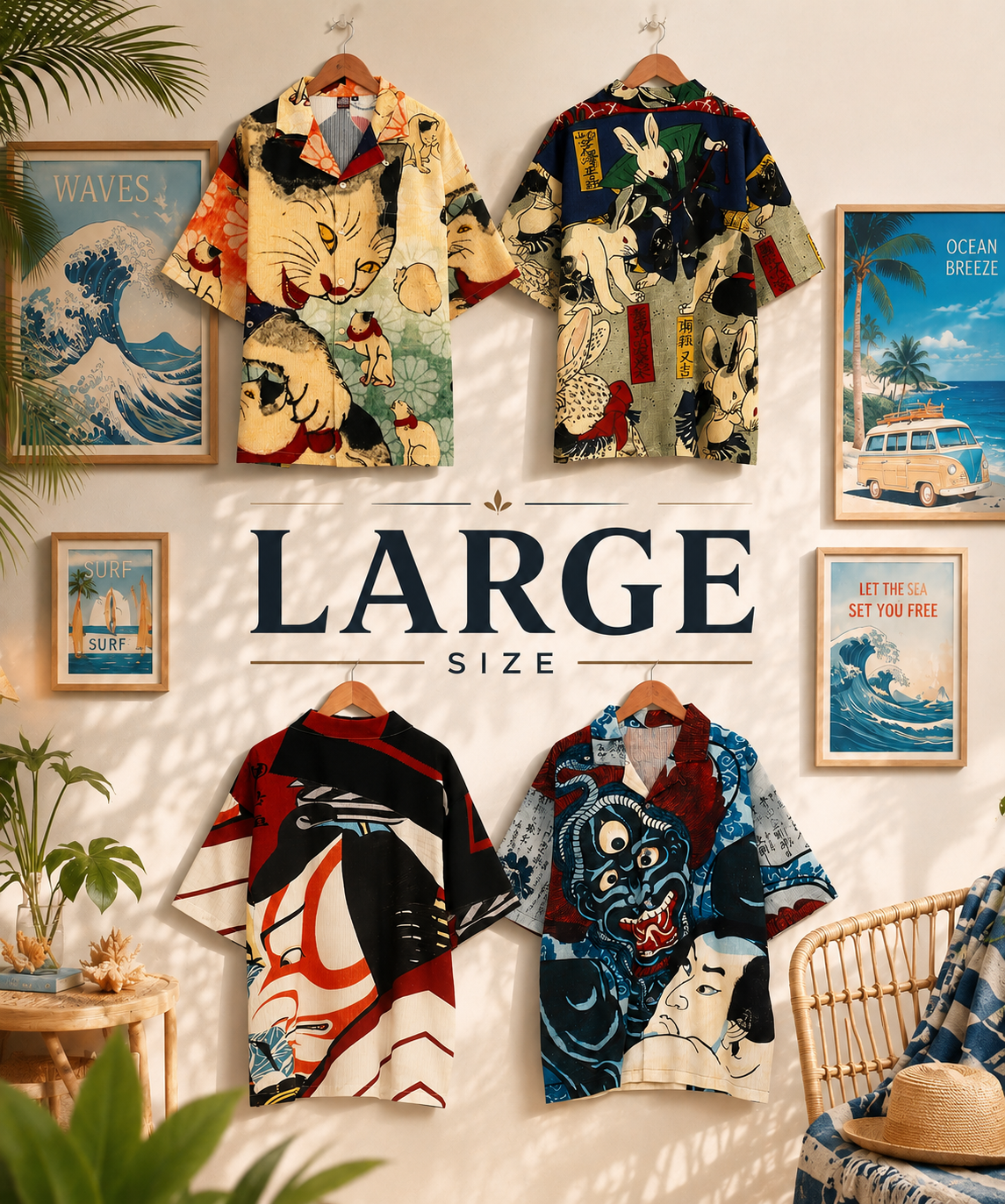 Large👘Ukiyo-e Inspired Japanese Aloha Shirt🌸