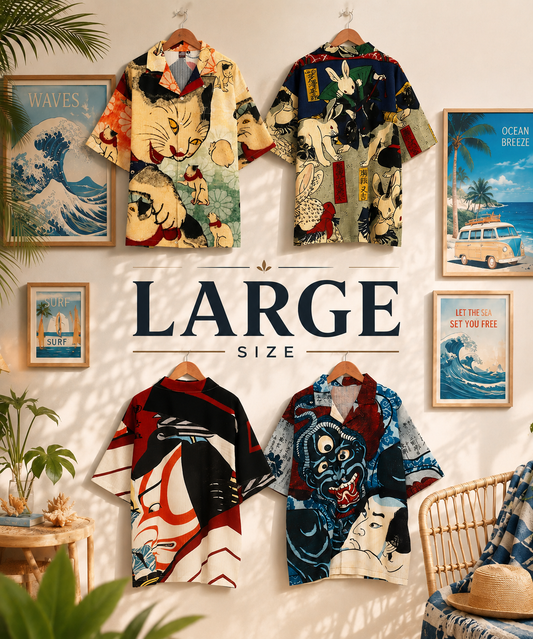 Large👘Ukiyo-e Inspired Japanese Aloha Shirt🌸