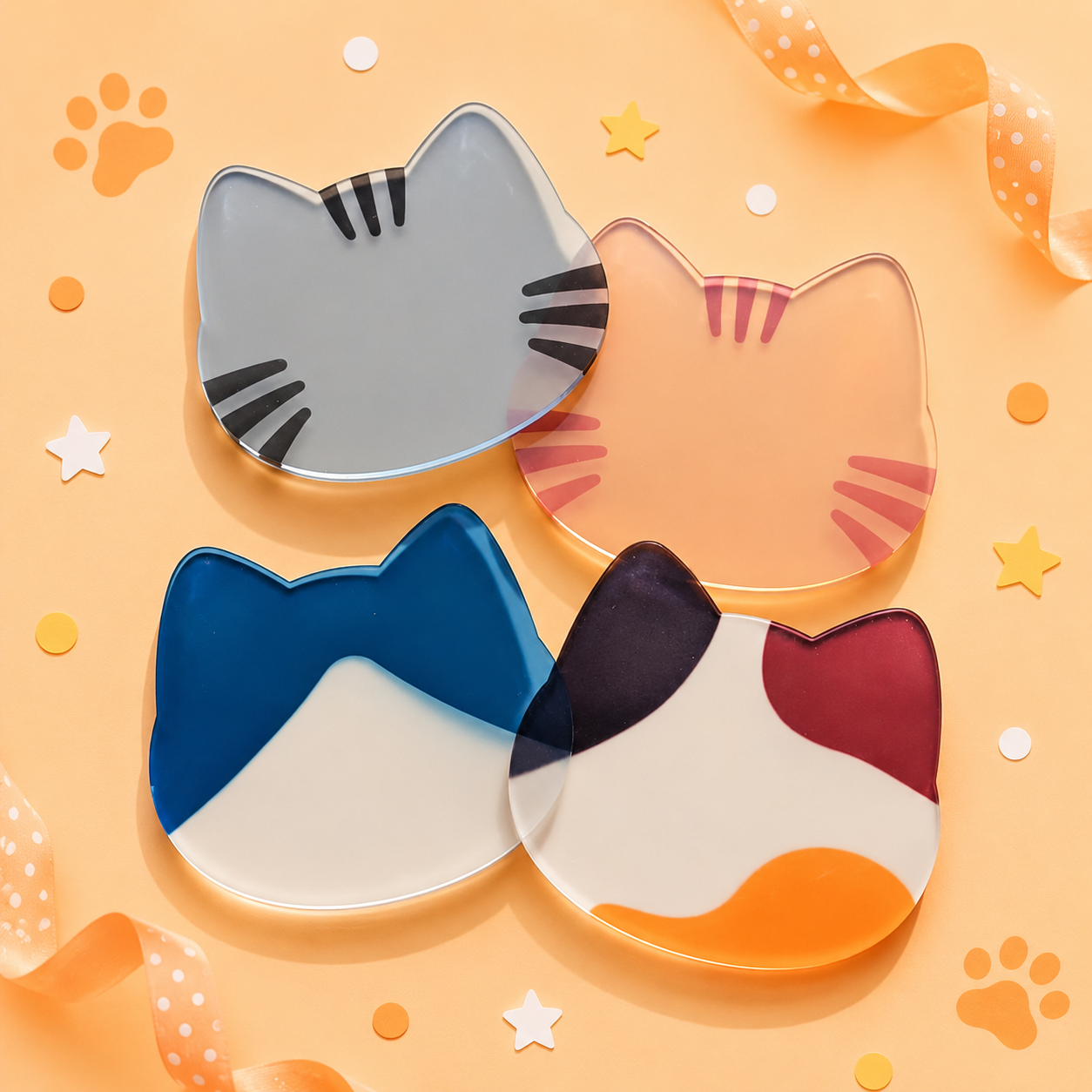 🐱☕ Cat Face Acrylic Coaster – Choose Your Favourite Cat