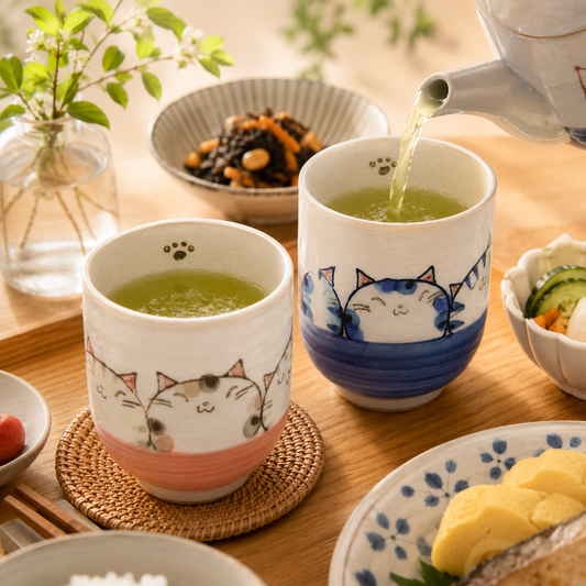 🍵🐱 Hand-Painted Seto Ware Cat Yunomi Tea Cup Gururi