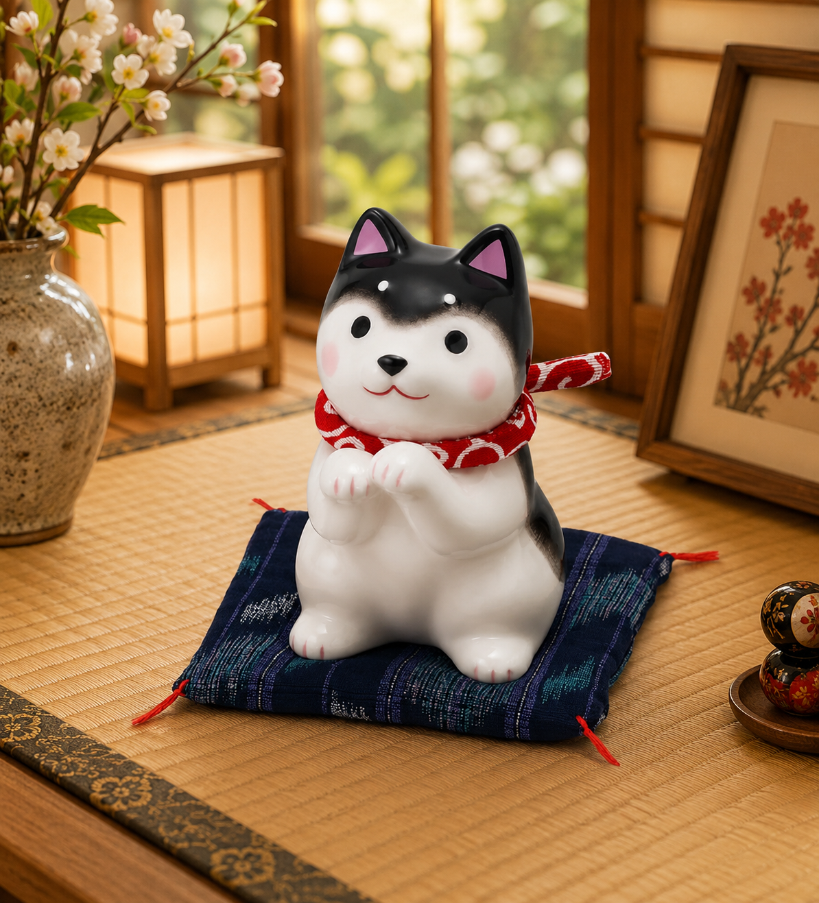 🐕🎐 Shiba Inu begging pose Ceramic Ornament – 10.5 cm Black Large