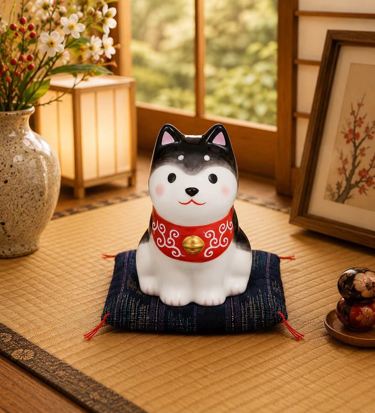 🐕🎐 Shiba Inu Sitting Ceramic Ornament – 7.5 cm Black