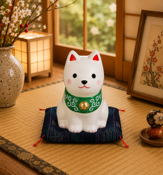🐕🎐 Shiba Inu Sitting Ceramic Ornament – 7.5 cm White