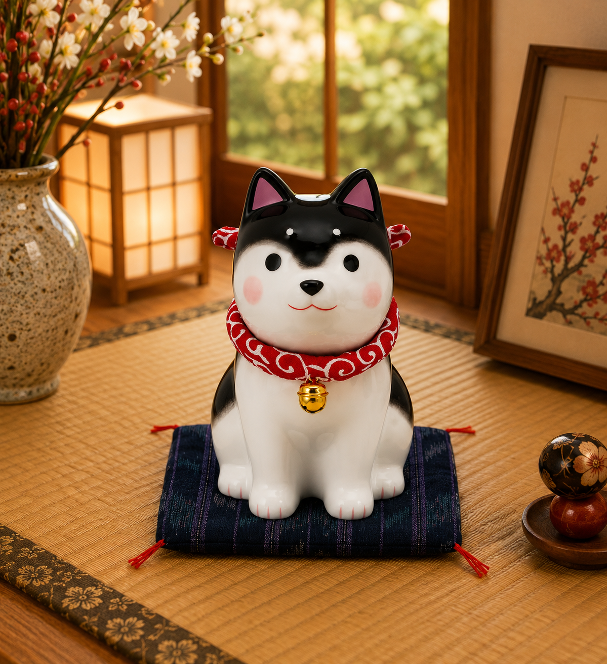🐕🎐 Shiba Inu Ceramic Ornament – 14.5cm Black Large