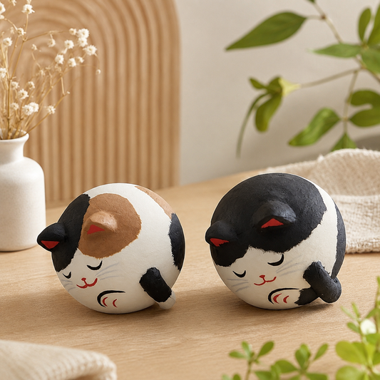 🐱💤 Round Sleeping Kitten – Handmade Washi Paper Ornament ✨