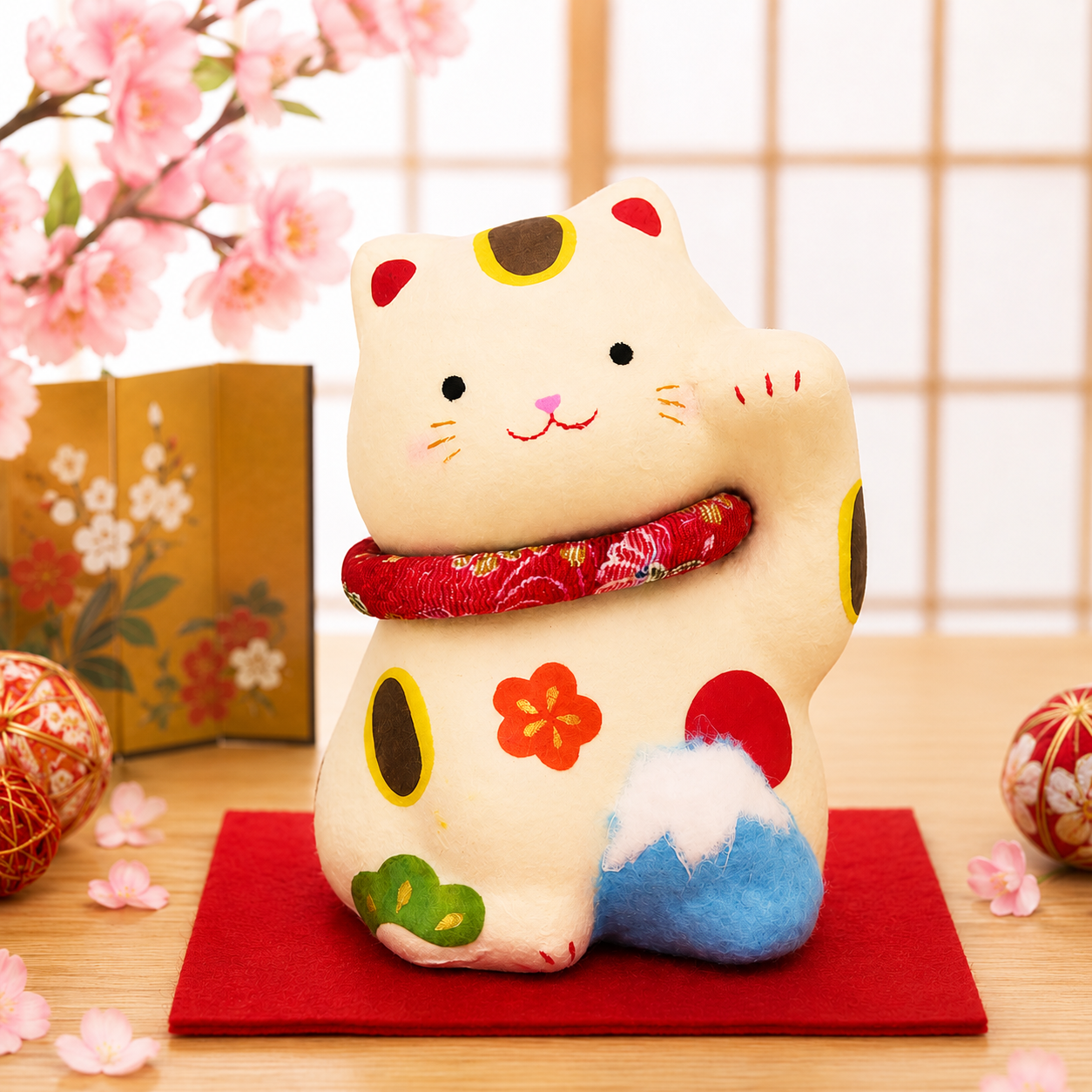 🗻🐱 Handmade Mt. Fuji Lucky Cat – Japanese Paper Ornament ✨