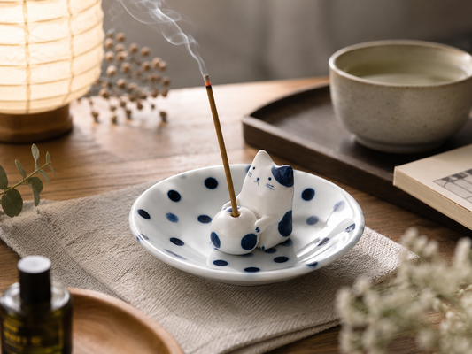 🐱Handmade Polka Dot Cat – Ceramic Incense Holder