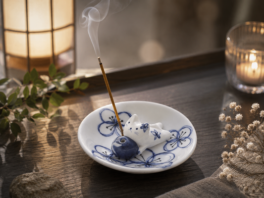 🌸🐈 Blossom Cat – Handmade Ceramic Incense Holder 🎨🍃